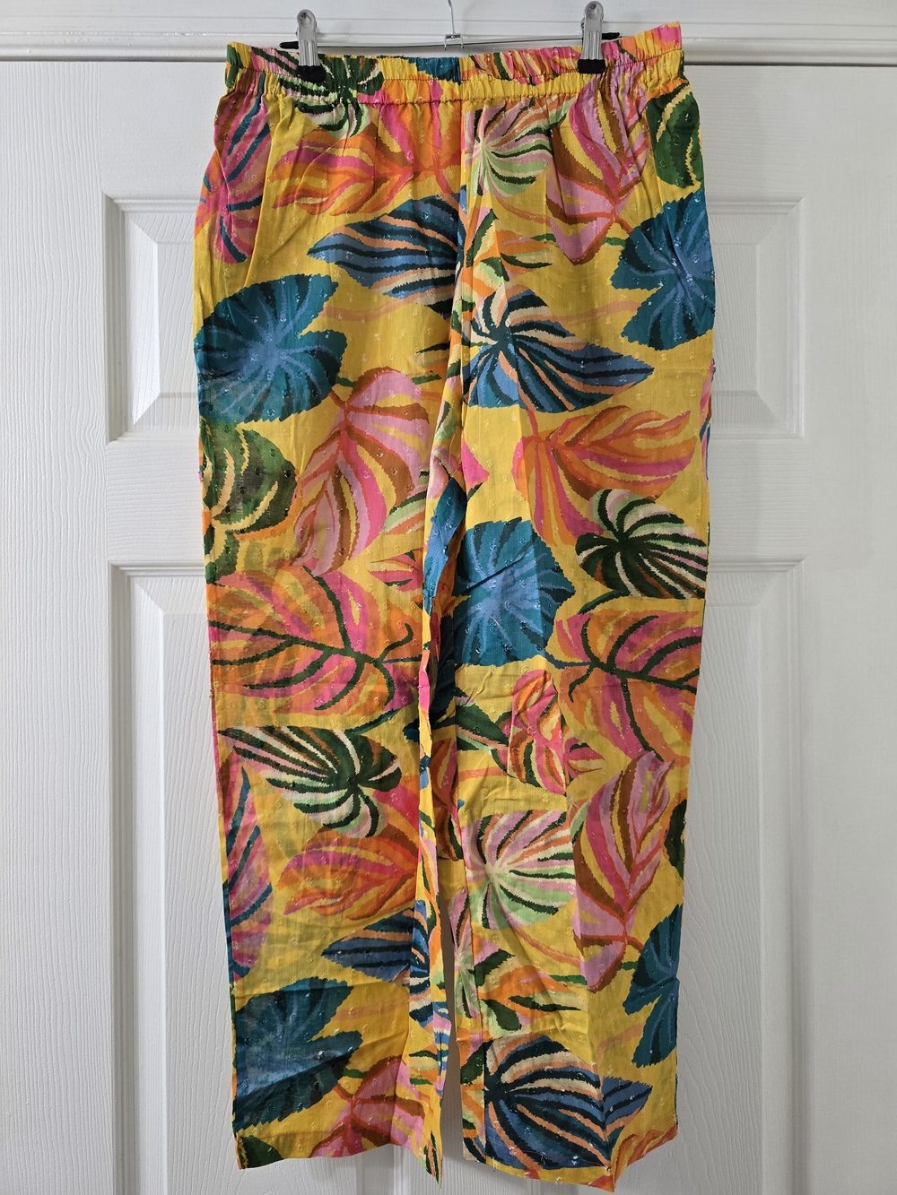 NWOT Anthropologie Women’s Yellow Tropical-Print Elastic Waist Pants - Medium